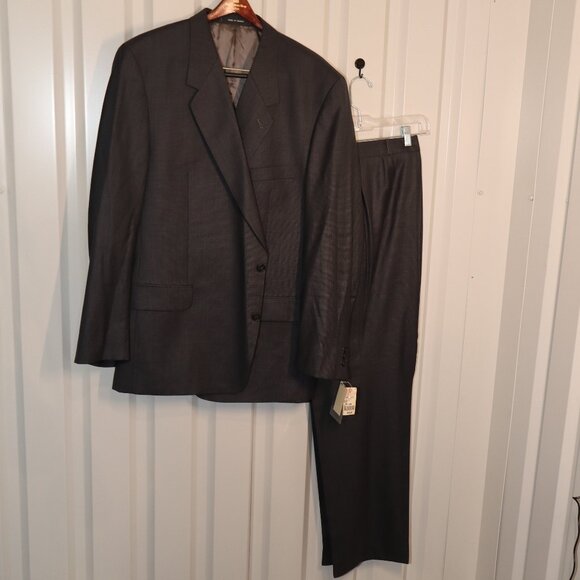The Custom Shop Mens Wool Dark Gray Suit Jacket and Pants Size 53L Long w/flaw - Picture 1 of 15